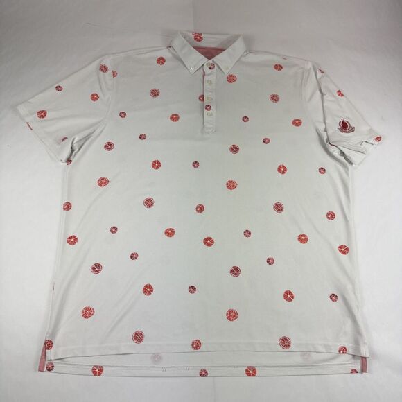 Johnnie O Medallion Prep-formance Polo Men XL White Golf Shirt Citrus Fruit READ - Picture 1 of 8